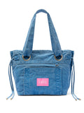 PINK Canvas Flat-Bottom Tote Bag Blue