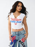 Crystal logo notched ribbed baby tee