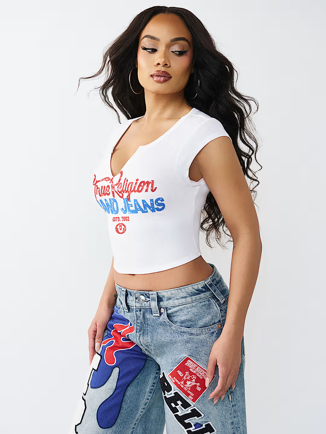 Crystal logo notched ribbed baby tee