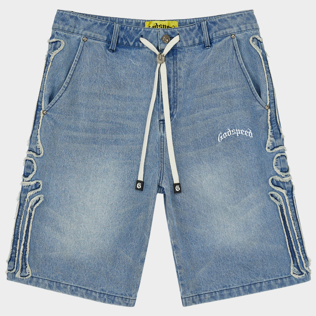 GODSPEED Fémur Frayed Denim Shorts (Blue)