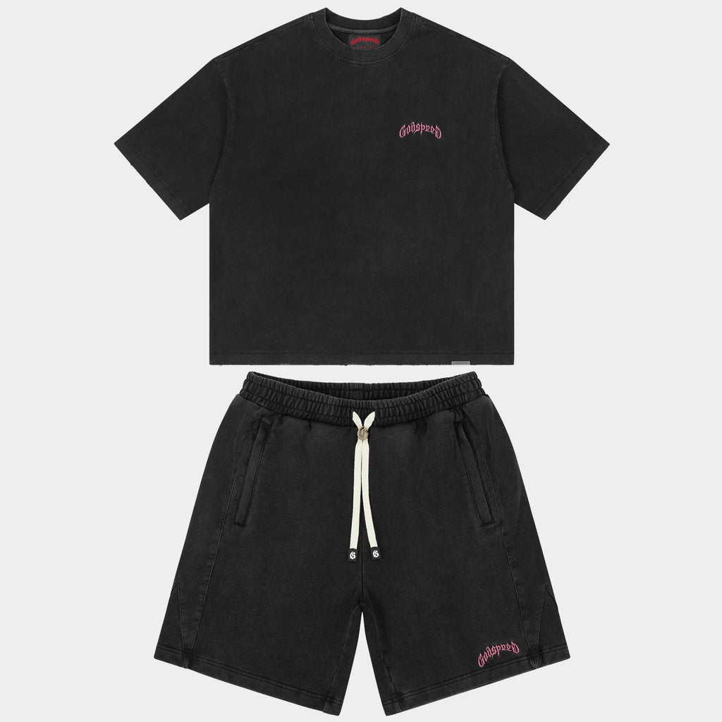 VITAL Short Set (Black Wash - Pink Logo)