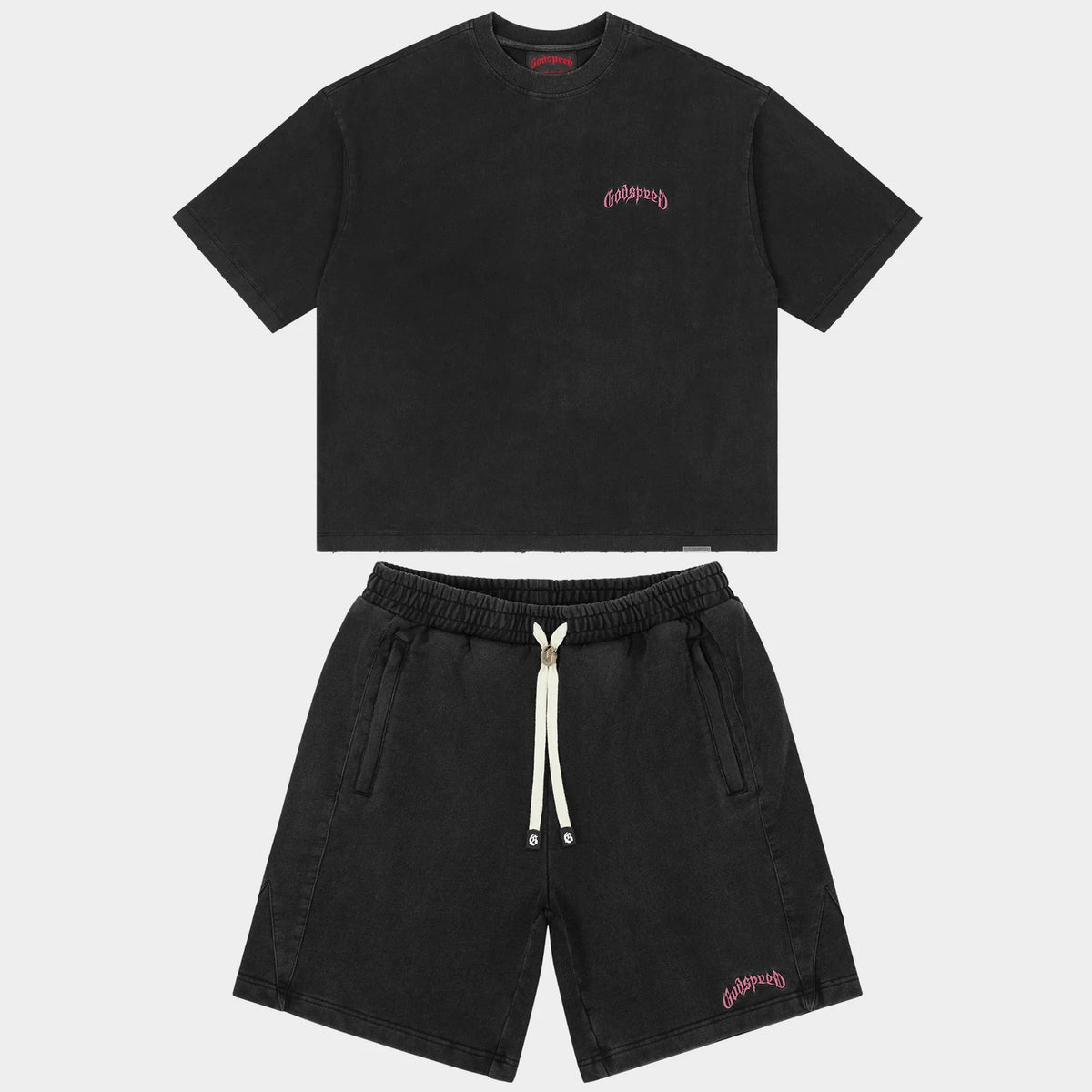 VITAL Short Set (Black Wash - Pink Logo)