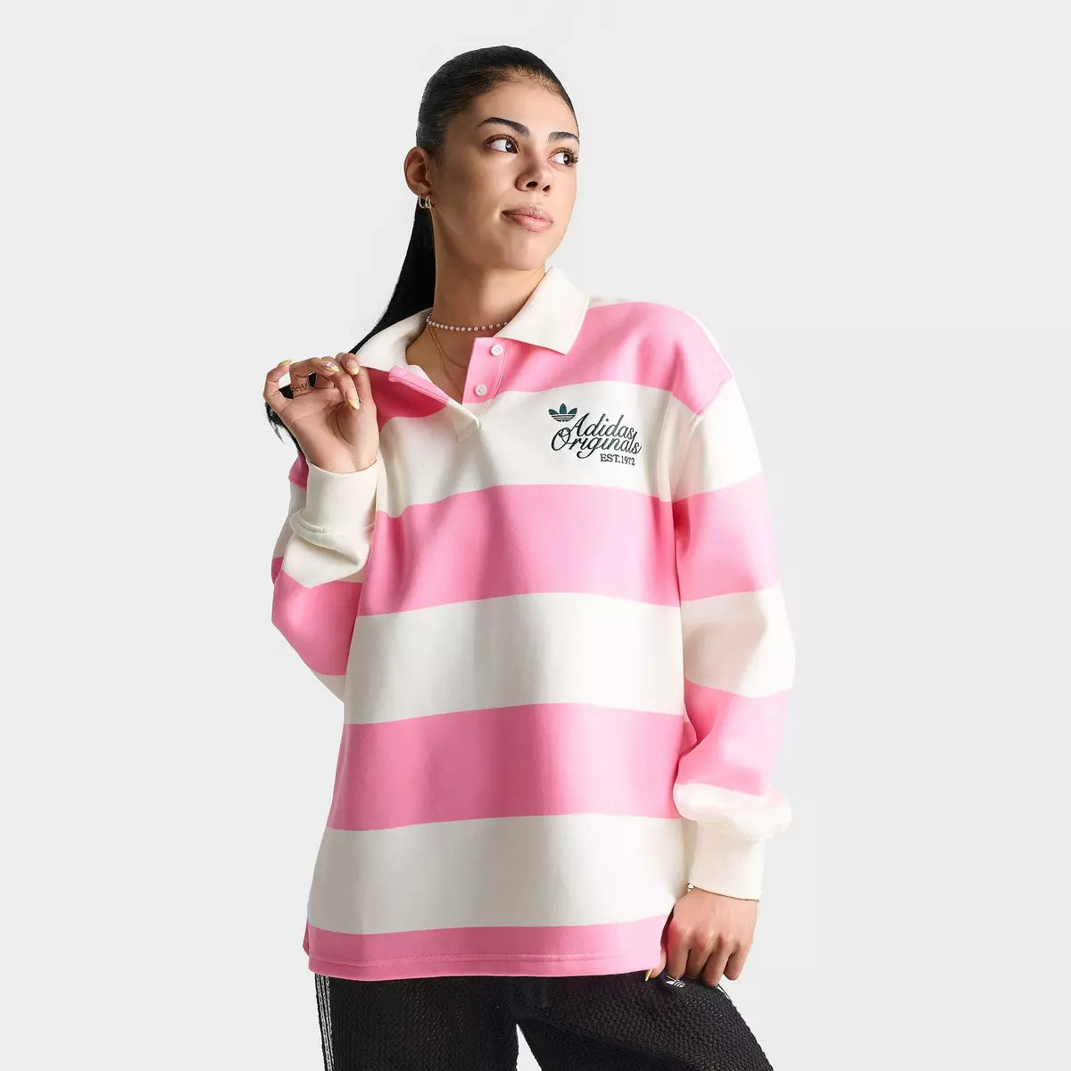 Striped Long-Sleeve Collar Crewneck Sweatshirt