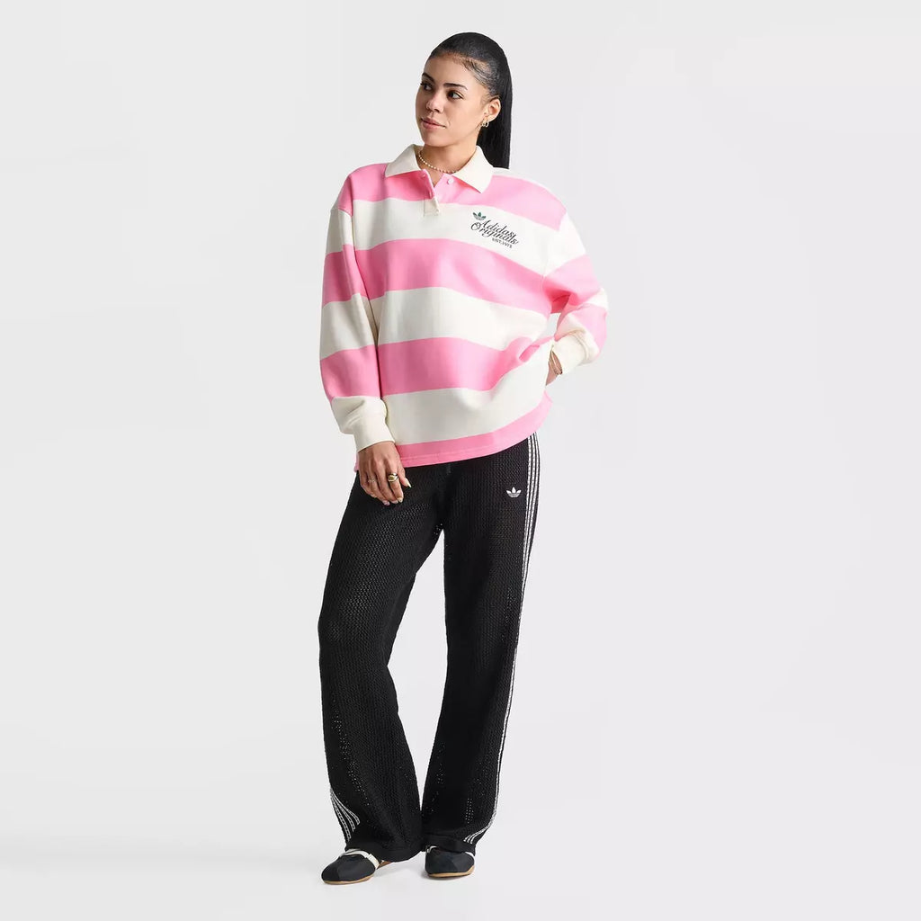 Striped Long-Sleeve Collar Crewneck Sweatshirt