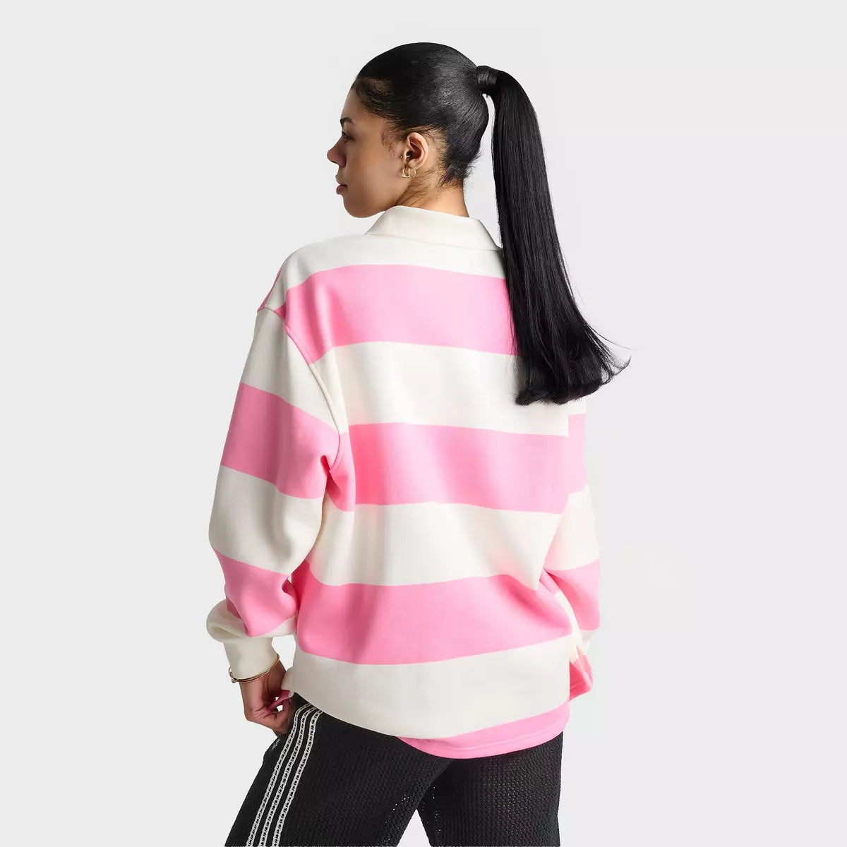 Striped Long-Sleeve Collar Crewneck Sweatshirt