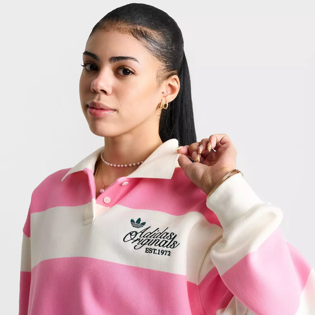 Striped Long-Sleeve Collar Crewneck Sweatshirt