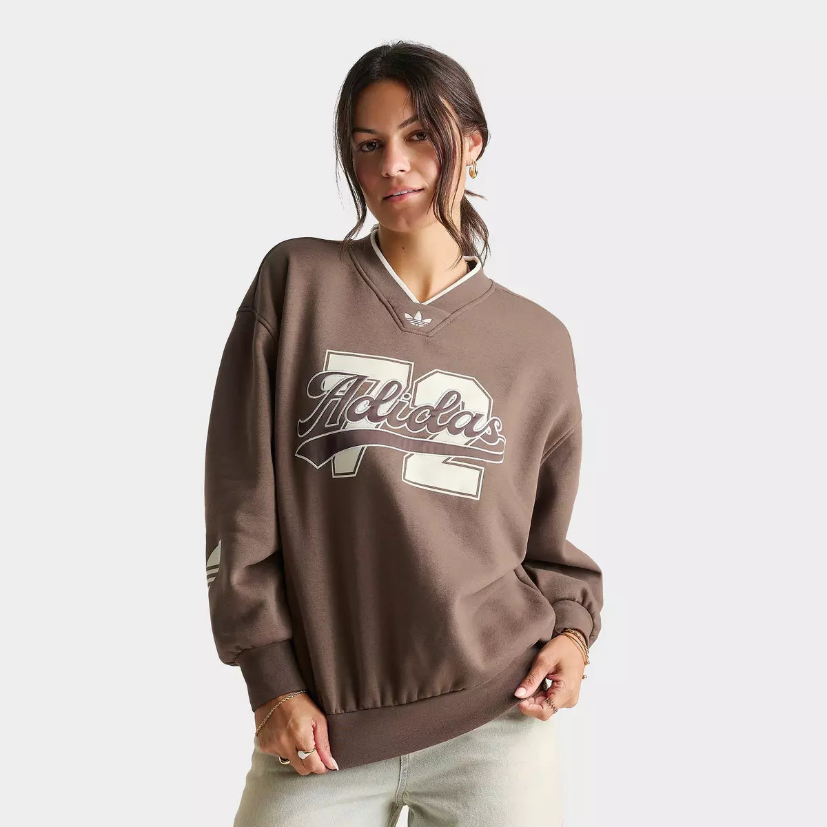 Adidas Originals V-Neck Baseball Crew Sweatshirt