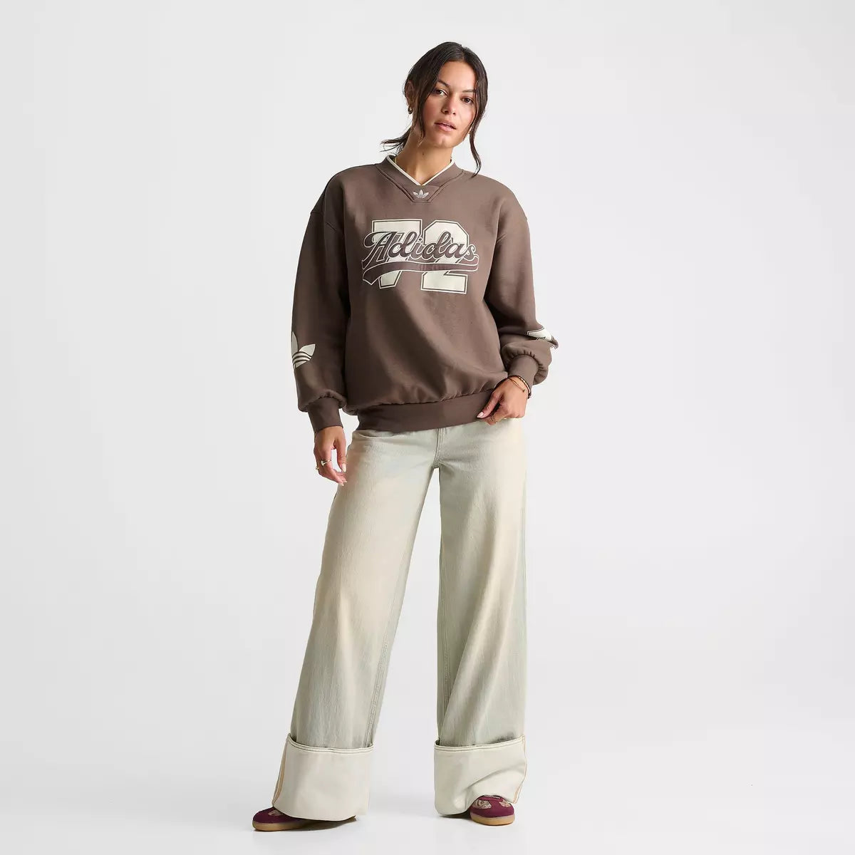 Adidas Originals V-Neck Baseball Crew Sweatshirt