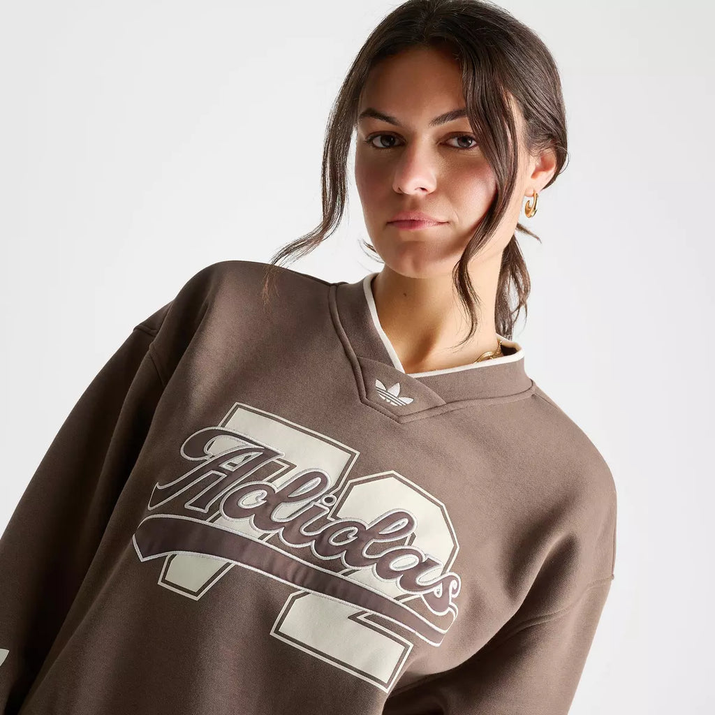 Adidas Originals V-Neck Baseball Crew Sweatshirt