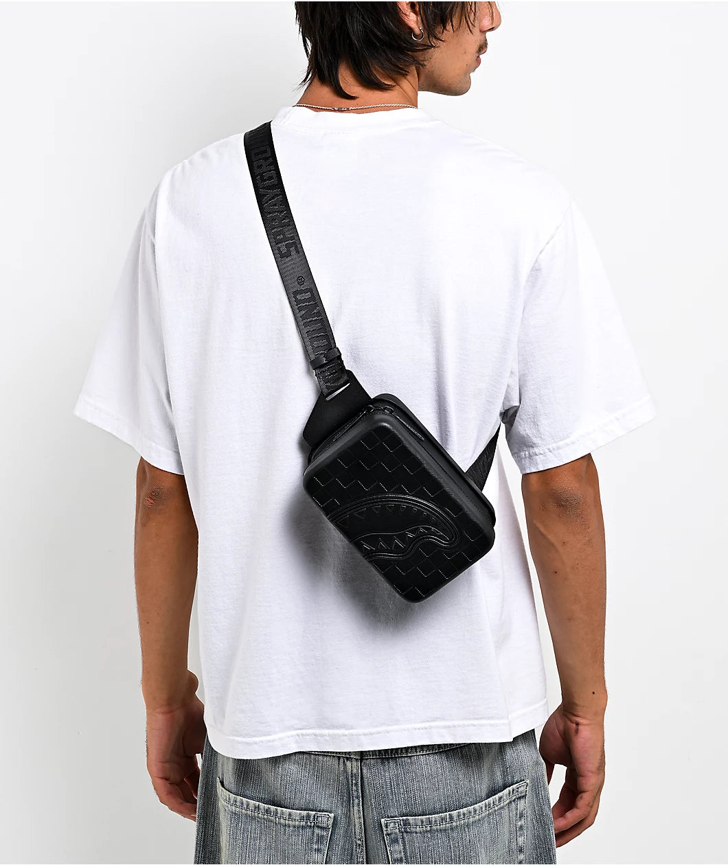 Raised Check Black Hard Shell Sling Bag