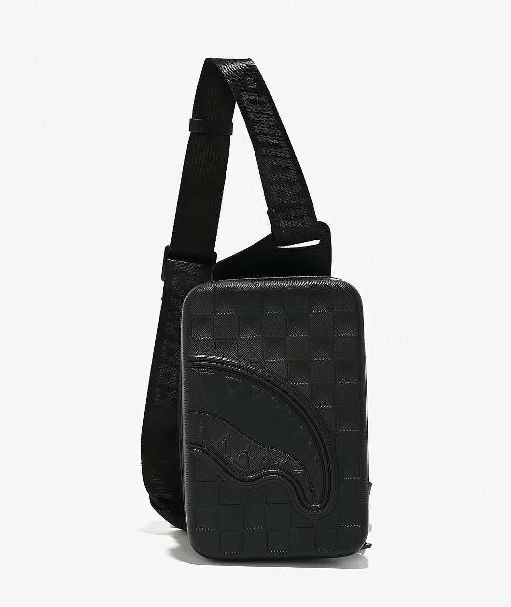 Raised Check Black Hard Shell Sling Bag