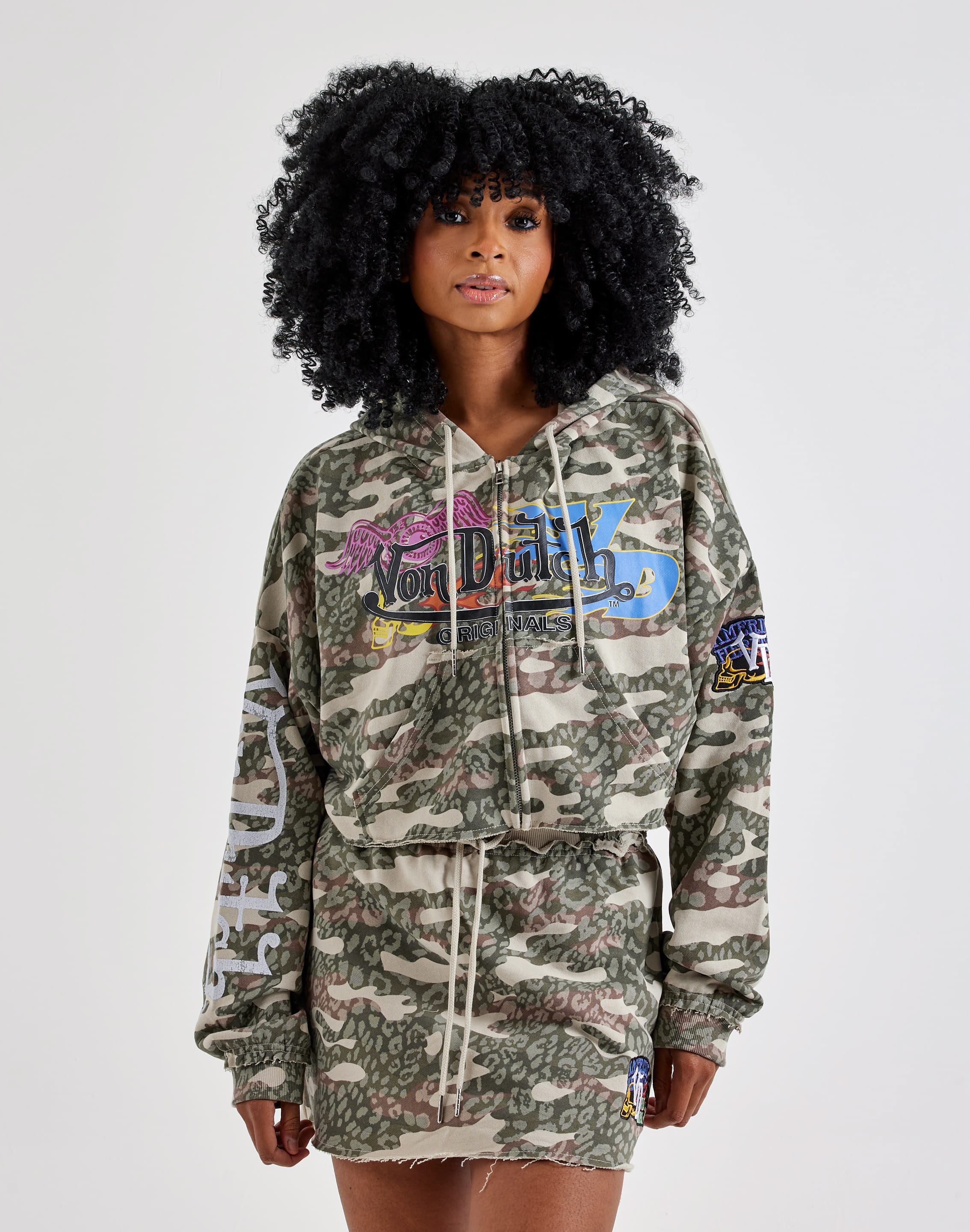 Von Dutch Cropped Full-Zip Fleece Hoodie