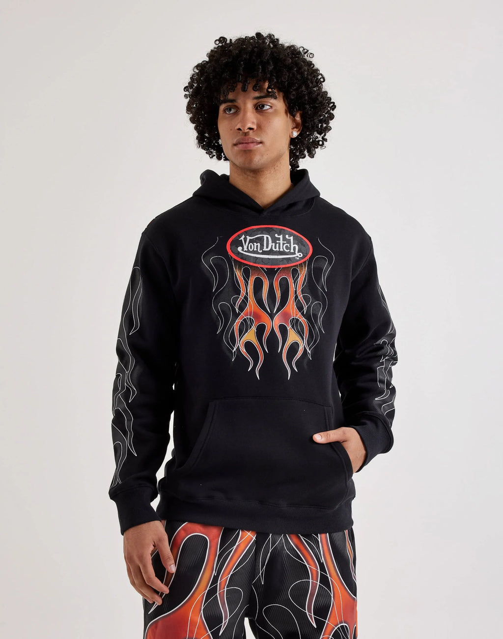 Von Dutch Allover Flame Pullover Fleece Hoodie